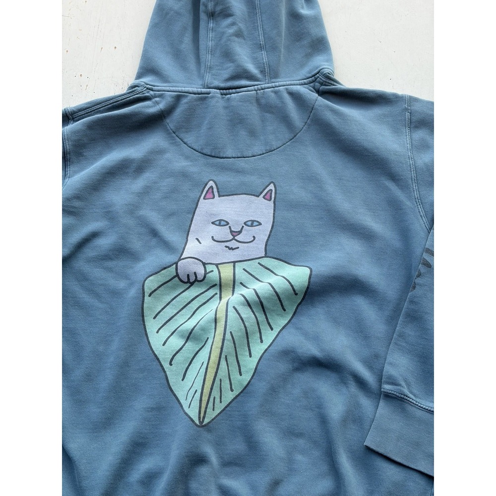 Men's Rip-N-Dip Hoodie Blue Cat Logo L Pocket Streetwear Spell-Out HOLES Skate